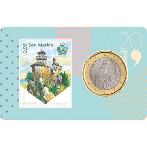 SAN MARINO 2019 - 1 EURO - COIN CARD + STAMP